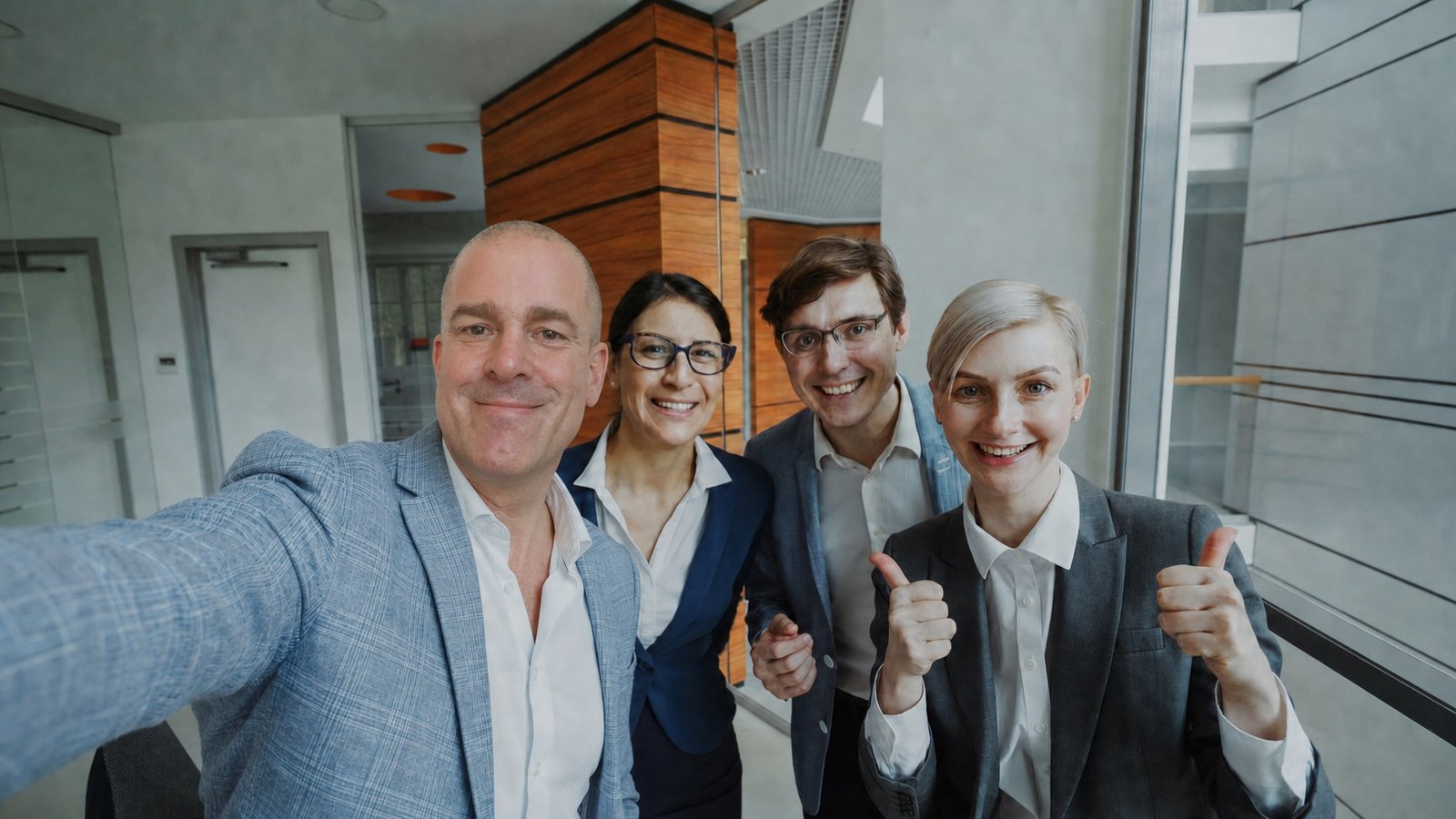 Lars Moltu tar en selfie sammen med et team som markerer et vellykket samarbeid.